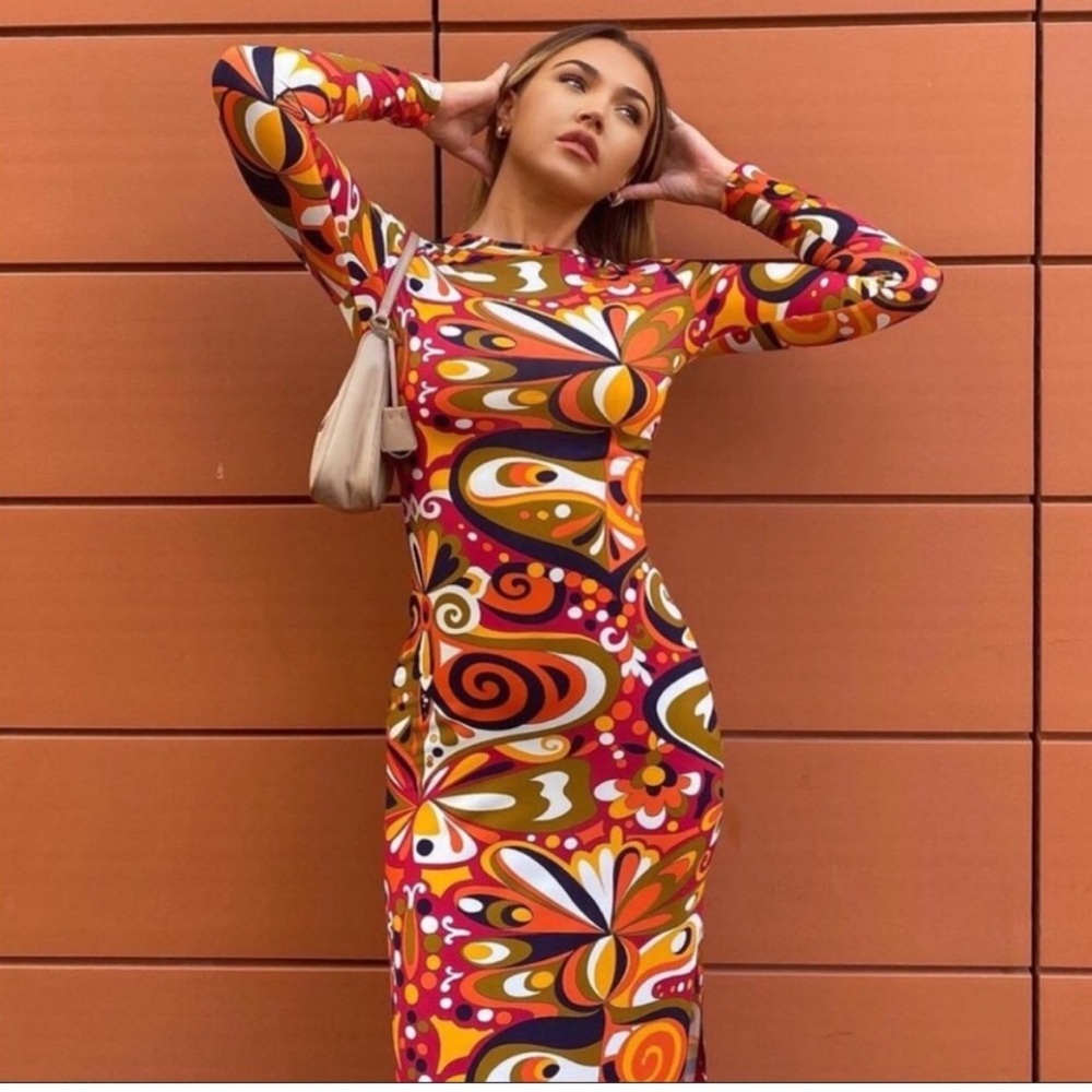 Zara Multi Printed Mini Dress  Long sleeve round neckline - Picture 6 of 12